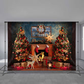 Aperturee - Vintage Kamin Sterne Hirsch Weihnachtshintergrund